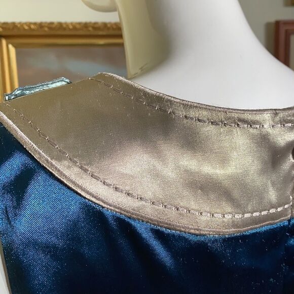 BCBG MAXAZRIA Blue Satin & Jewel Embellished Collar Cocktail Party Dress - Picture 7 of 11